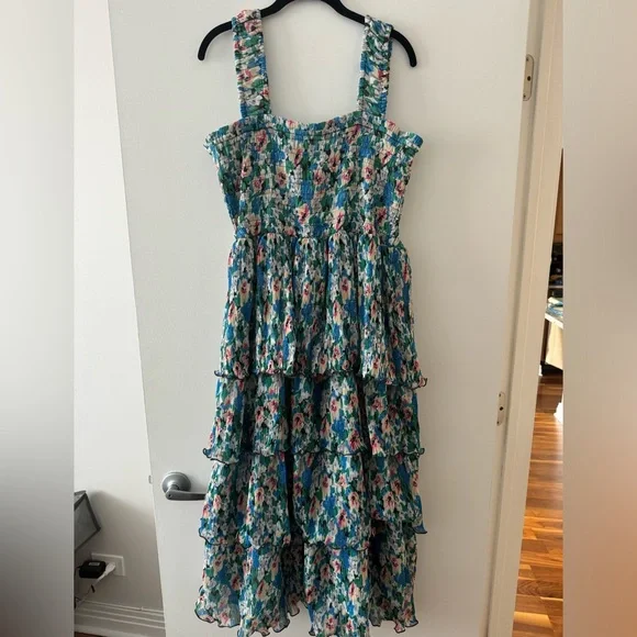 Ganni | Dresses | Ganni Georgette Midi Dress Floral Azure Blue | Poshmark